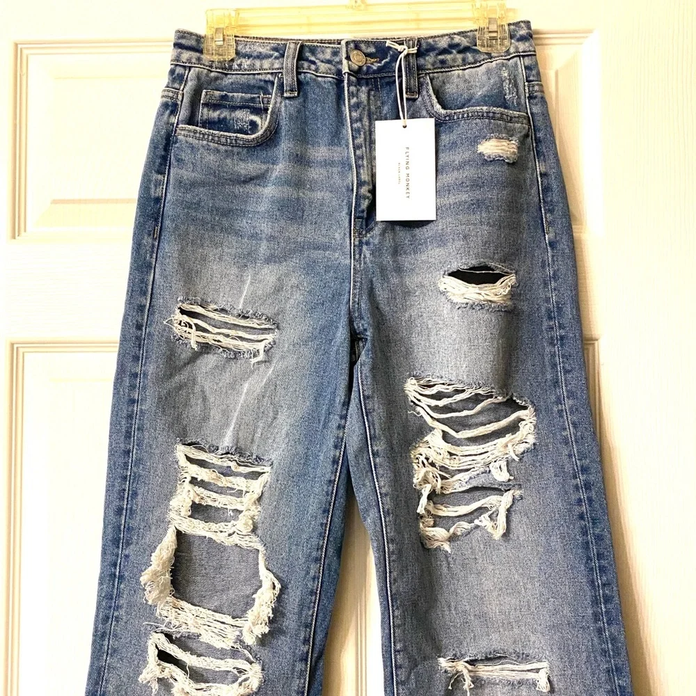 Flying Monkey Black Label Distressed High-Rise Flare Jeans Size 26 New With Tags - Picture 11 of 14
